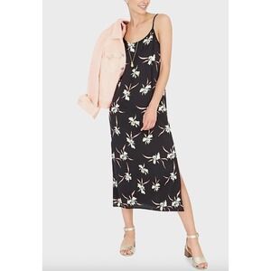 J. Crew Satin Slip Midi Dress women Small  Kalalau Orchids Black Babydoll Floral